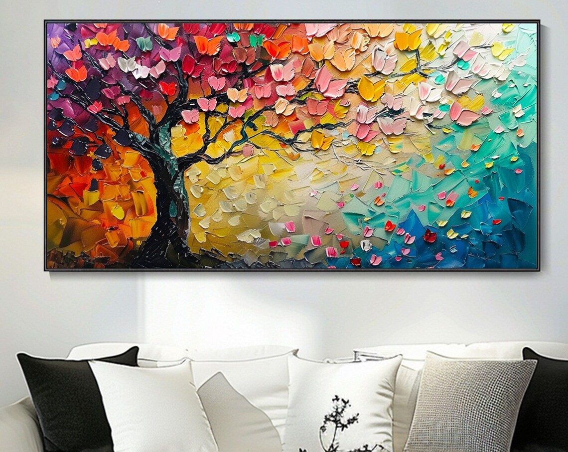 Forest Oil Painting, Boho Style Wall Art Print
