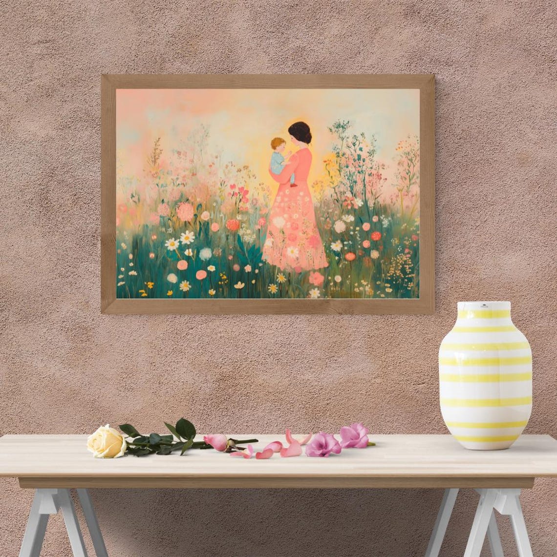 Mother and Child Riding Bicycle Through White Daisy Field Poster - Image 2