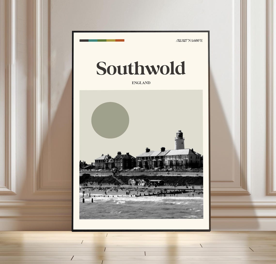 Southwold England Seaside Lighthouse Beach Boho Travel Poster