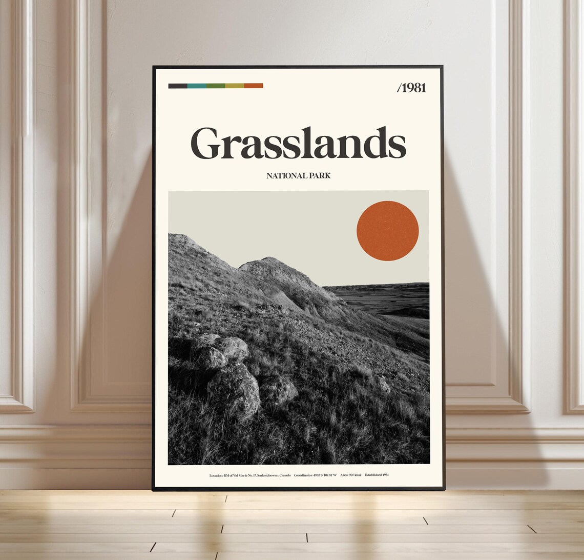 Grasslands National Park 1981 Saskatchewan Retro Travel Poster