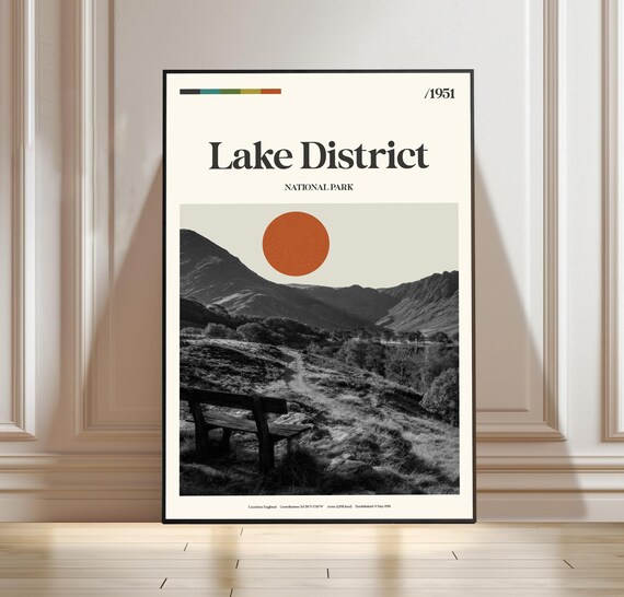 Lake District National Park 1951 England Valley Retro Travel Poster