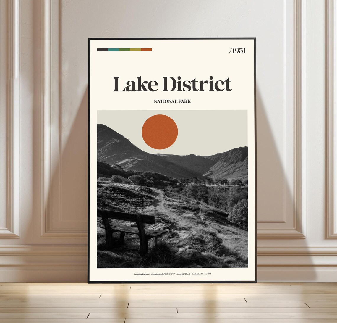 Lake District National Park 1951 England Valley Retro Travel Poster