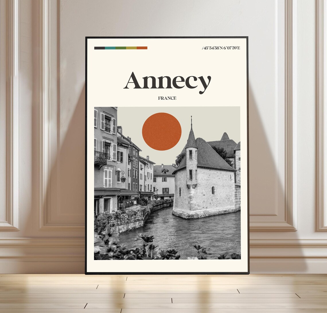 Annecy France Canal Old Town Historic Classic Travel Poster Artwork