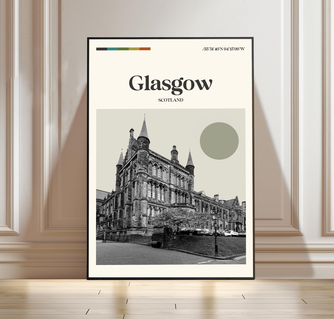 Glasgow Scotland Gothic University Building Vintage Travel Poster