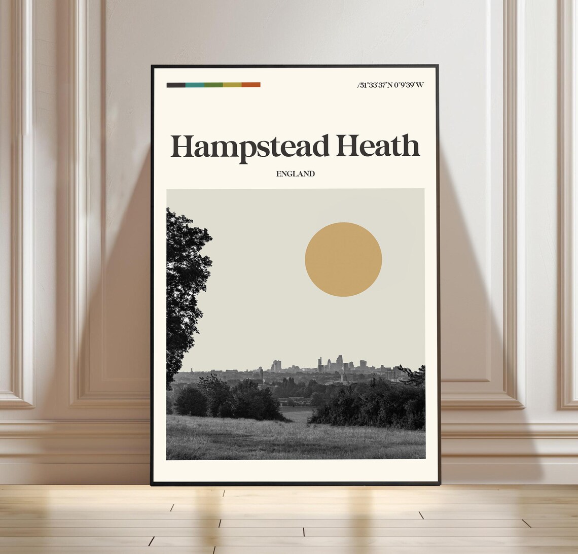 Hampstead Heath London Skyline England Minimalist Retro Travel Poster