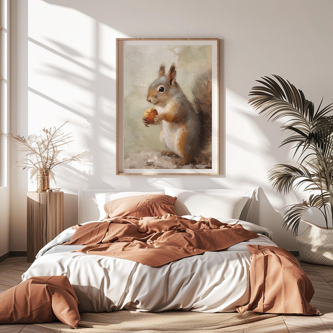 Squirrel With A Nut Autumn Art Print, Rustic Fall Decor - Image 3