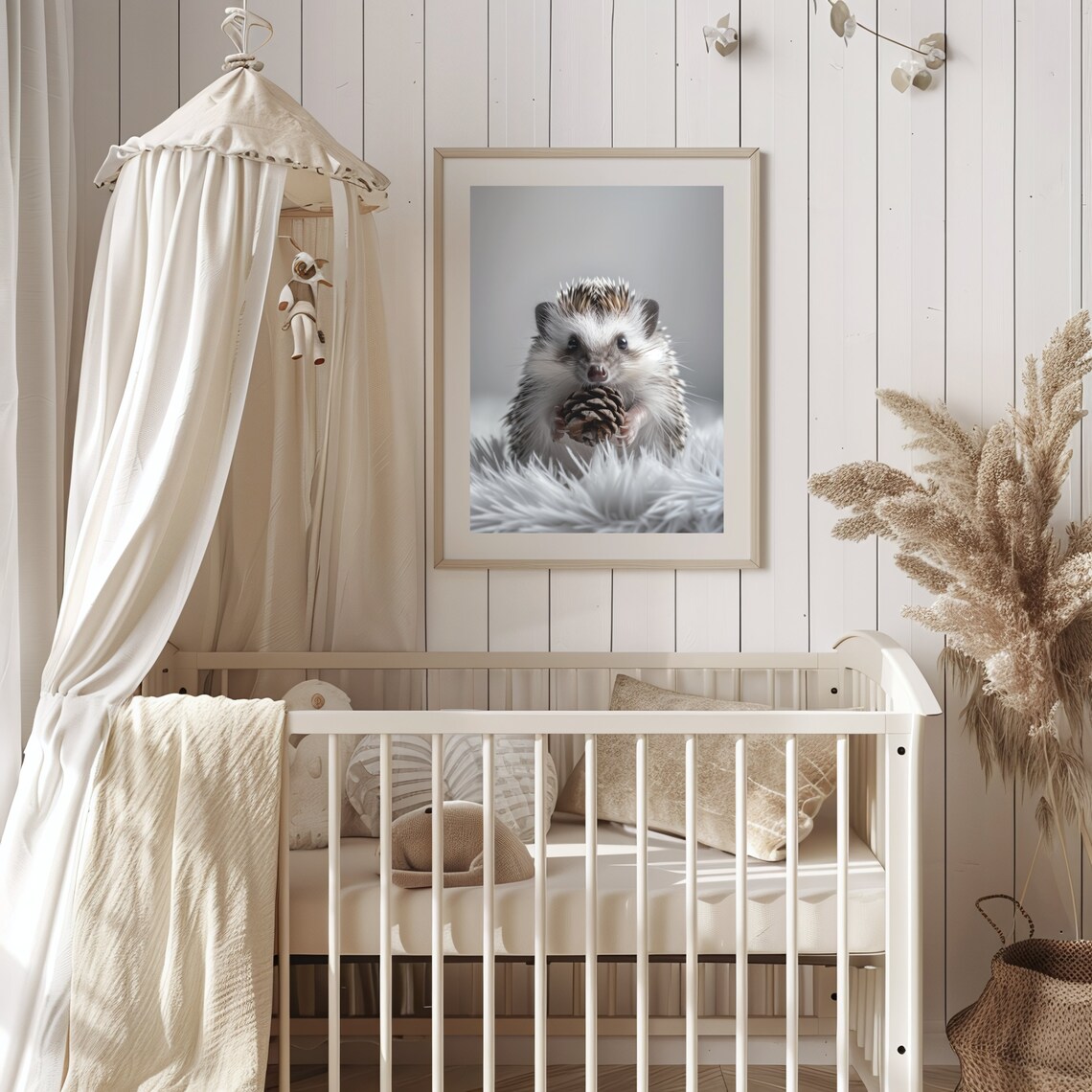 Baby Hedgehog Nursery Art Woodland Animal Wall Poster Cute Pinecone - Image 2