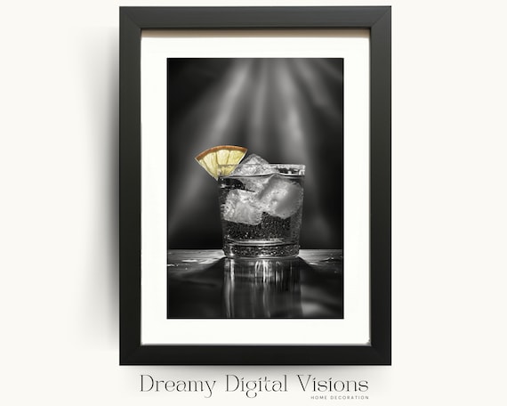 Old Fashioned Cocktail Poster Black And White Bar Cart Photo Home Wall Decor