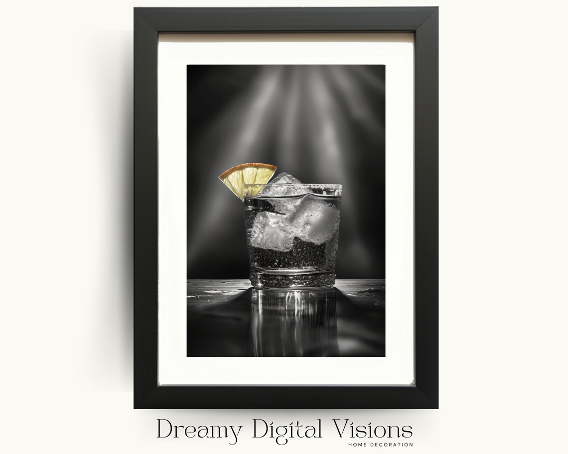Old Fashioned Cocktail Poster Black And White Bar Cart Photo Home Wall Decor
