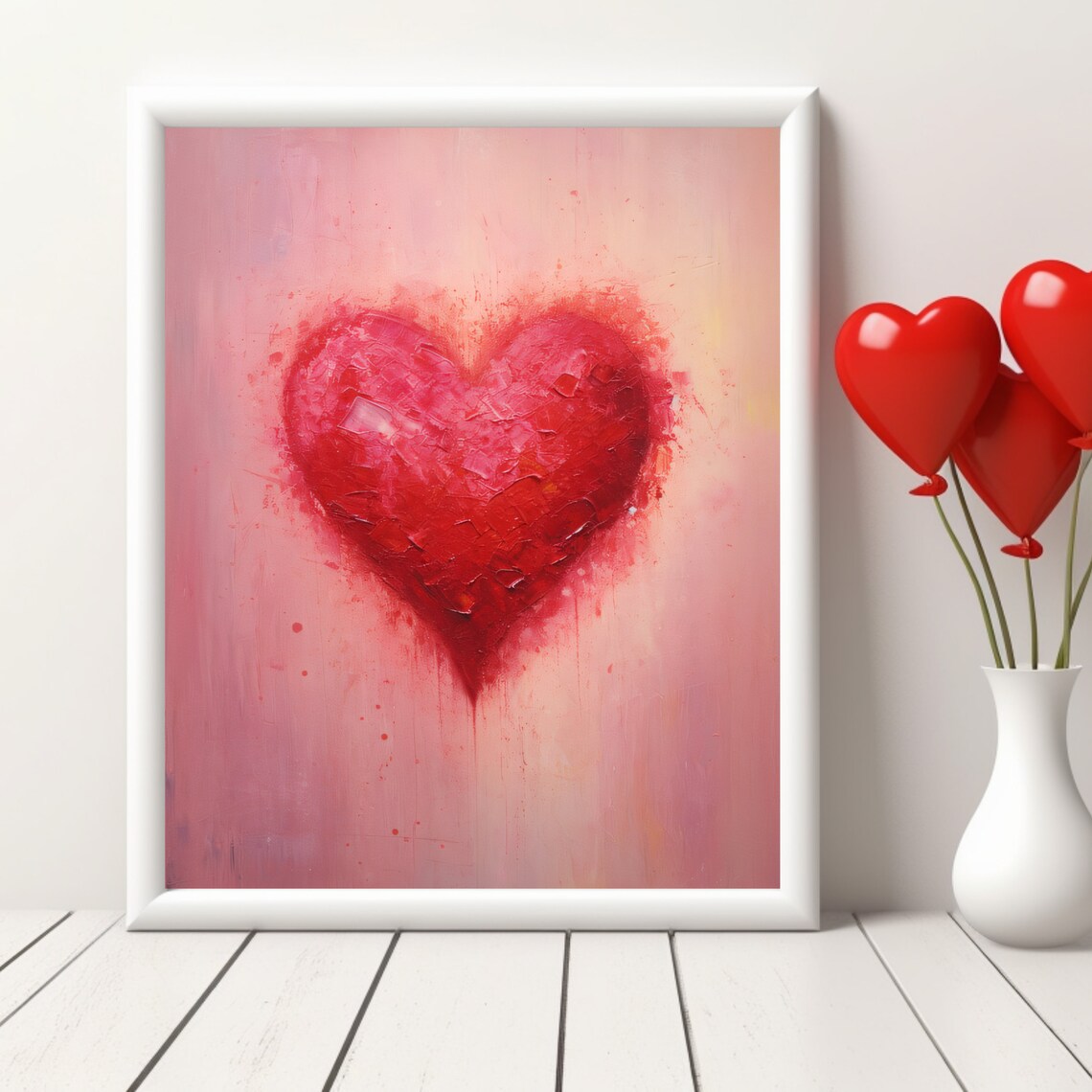 Bold Red Heart Textured Oil Painting Pink Romantic Love Poster - Image 3