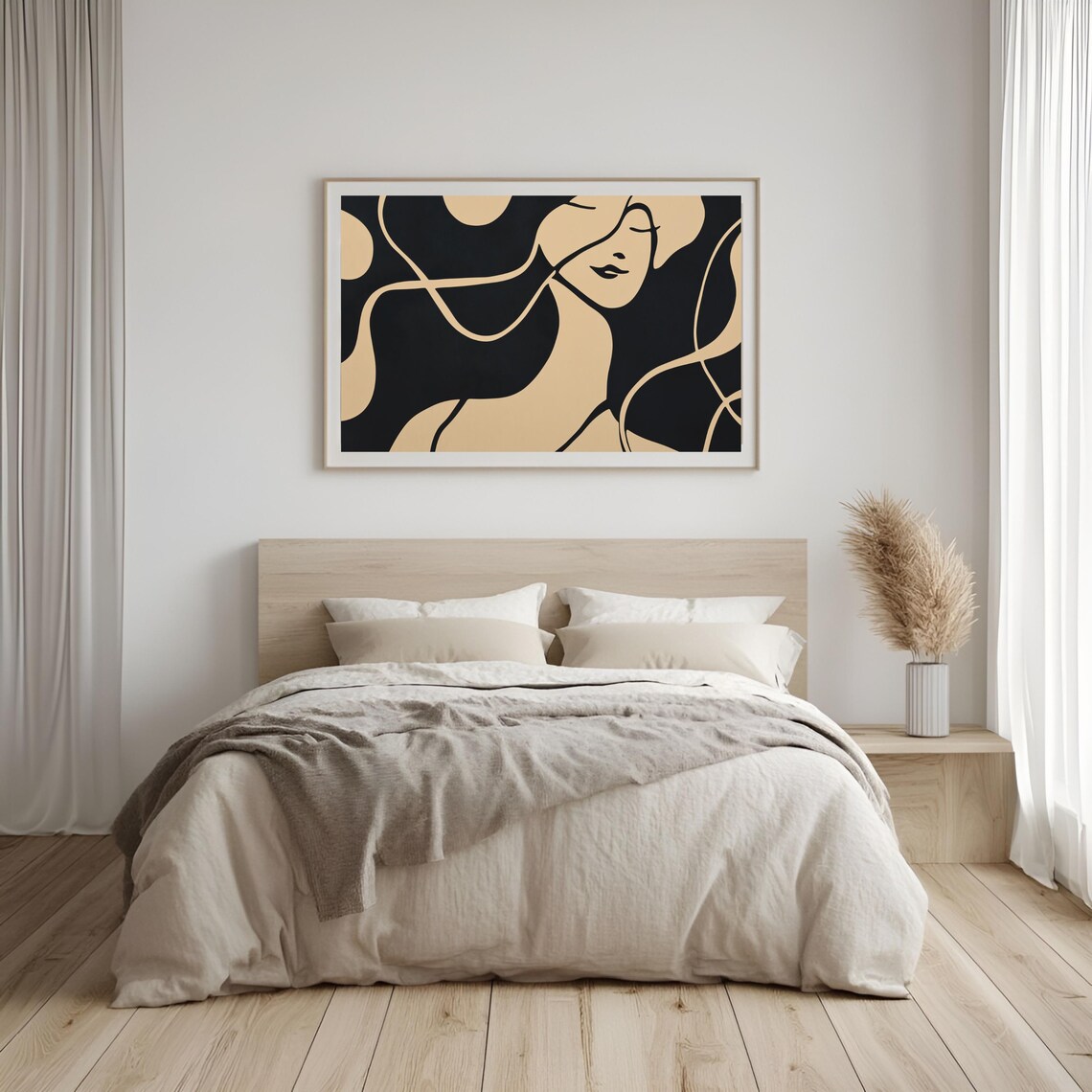Matisse Style Woman Face Poster Beige And Black Abstract Line Art Modern Decor - Image 3