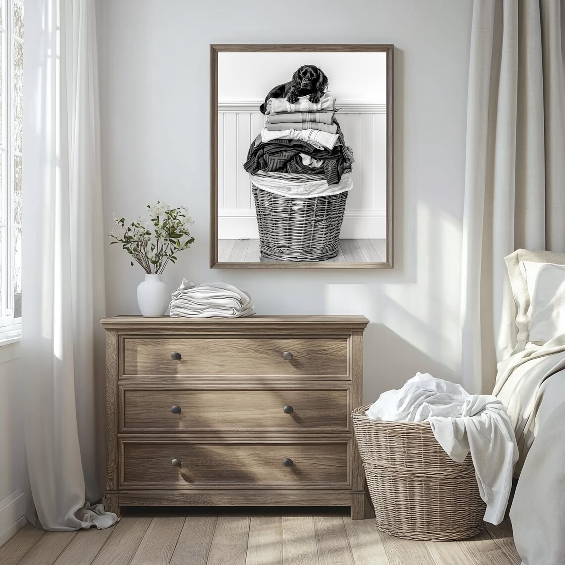 Black Cocker Spaniel Puppy Sleeping On Laundry Basket, Art Print - Image 3