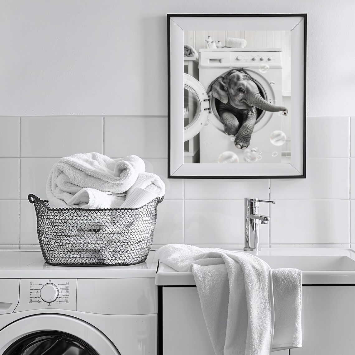 Elephant In Washing Machine Laundry Room Art Print - Image 3