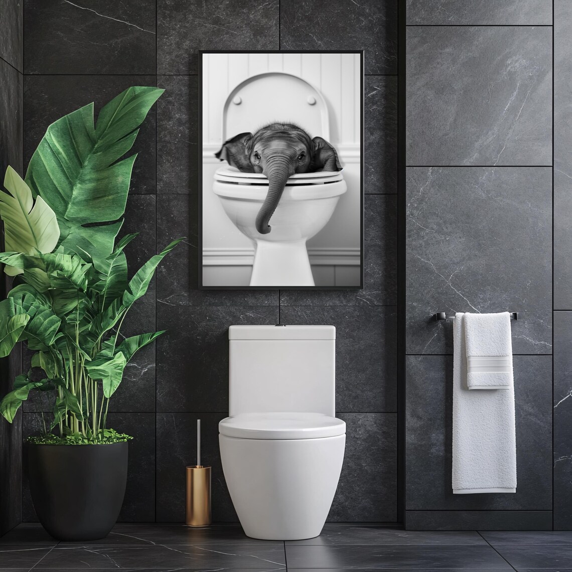 Baby Elephant Peeking Out of Toilet Funny Bathroom Photo Poster - Image 3