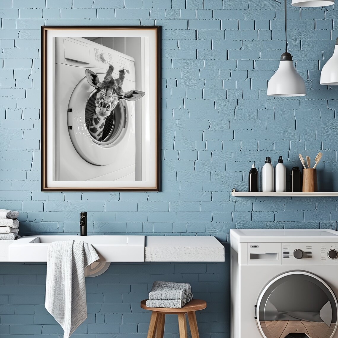 Cute Giraffe In Washing Machine Laundry Room Poster - Image 3