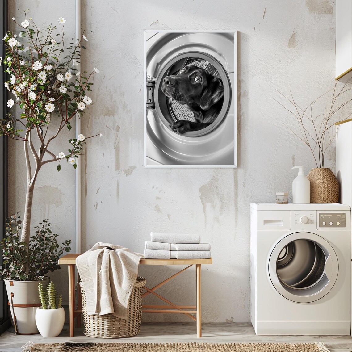Black Lab Puppy Peeking Out of Washing Machine Funny Laundry Poster - Image 2