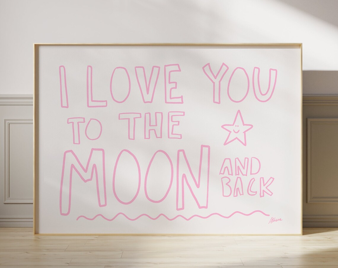 Love You To The Moon Print, Danish Pastel Decor