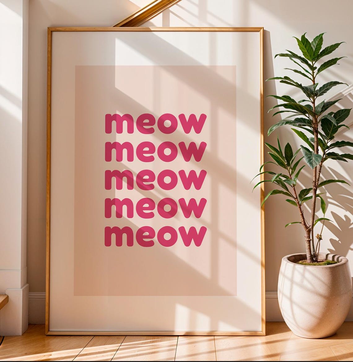 Meow Typography Pink Bold Text Minimal Cat Lover Retro Wall Art Poster - Image 3