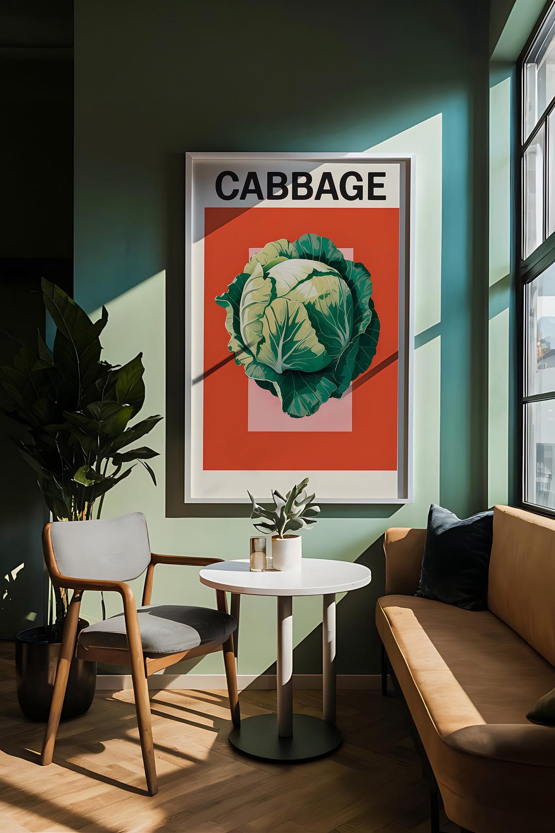 Cabbage Vegetable Art Print Farmhouse Kitchen Wall Decor Rustic Food Illustration Vintage Kitchen Art Culinary Wall Decor - Image 3