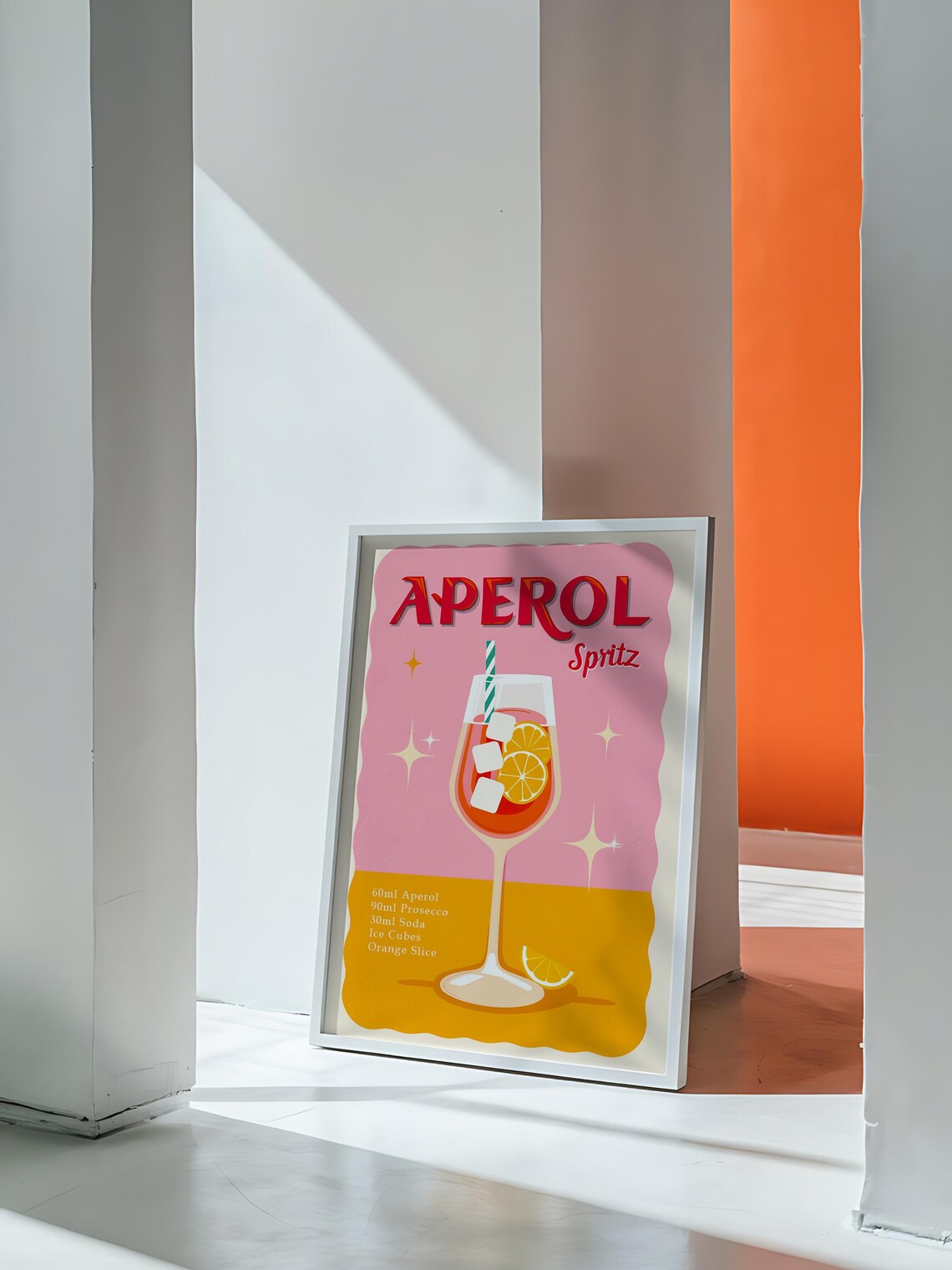 Retro Pink Aperol Spritz Cocktail Recipe Glass Illustration Bar Poster - Image 5