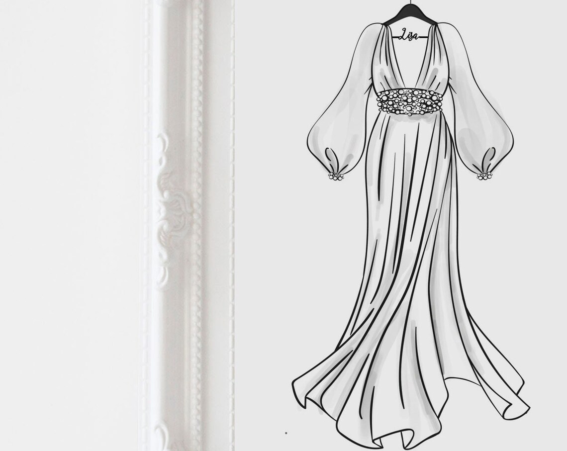 Hand Drawn Wedding Dress Sketch Bridal Gown Illustration Poster - Image 3