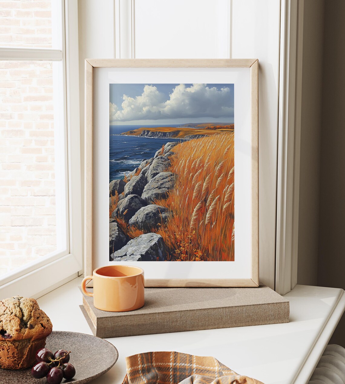 Golden Coastal Cliffs Rocky Ocean Shoreline Autumn Seascape Print - Image 6