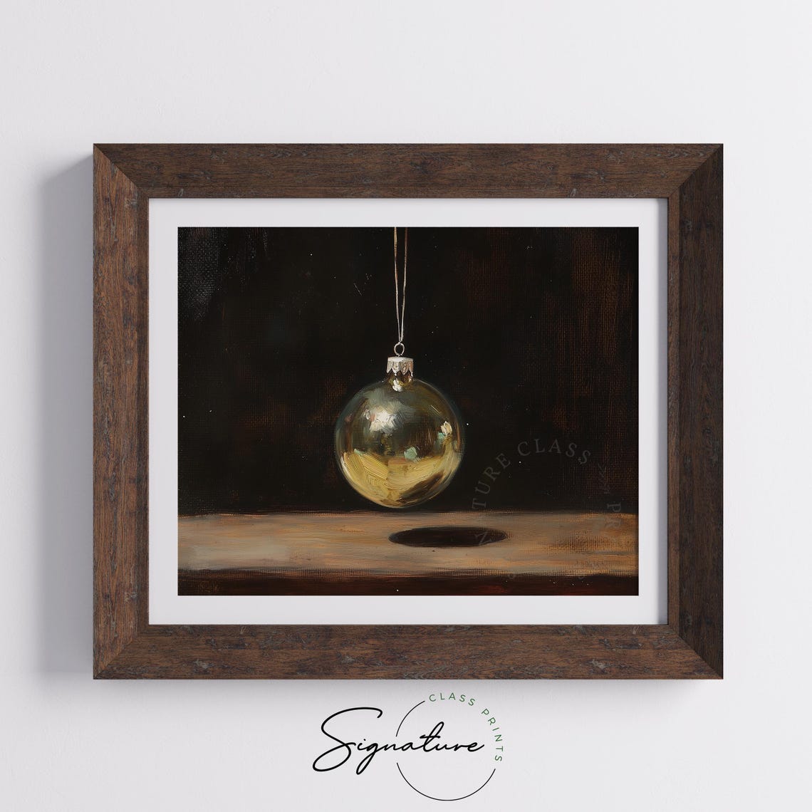 Single Gold Christmas Ornament Hanging Against Dark Background Poster - Image 5