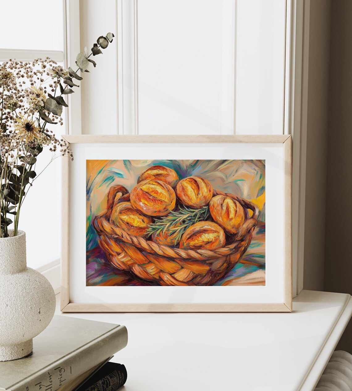 Braided Bread Loaves In Basket Colorful Kitchen Still Life Poster - Image 6