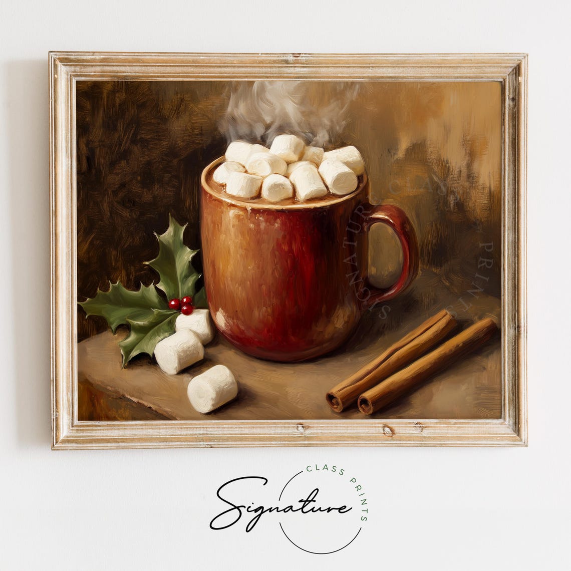 Steaming Red Mug Of Hot Cocoa With Marshmallows And Cinnamon Poster