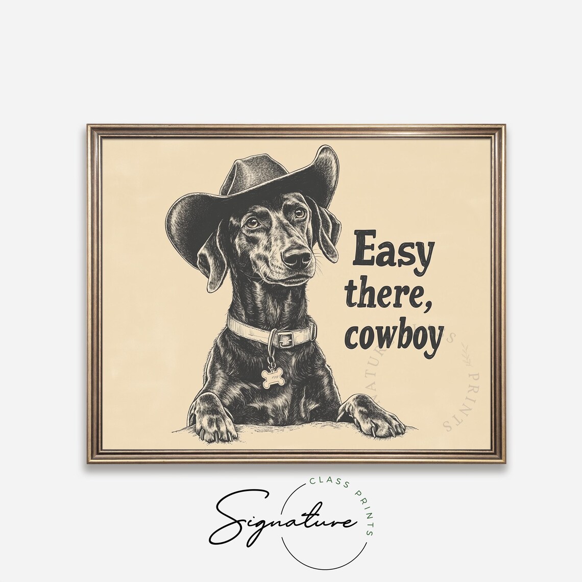 Easy There Cowboy Quote Black Dog In Cowboy Hat Vintage Western Poster - Image 4