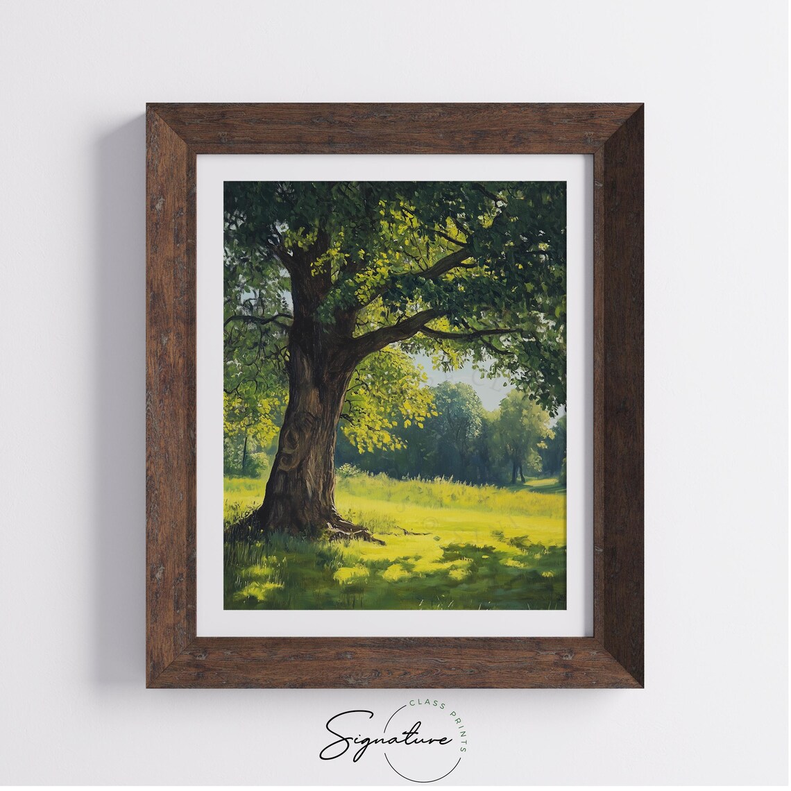 Majestic Oak Tree In Sunny Green Meadow Pastoral Painting Poster - Image 4
