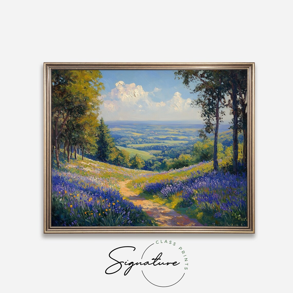 Bluebell Meadow Overlooking Blue Valley Fall Landscape Wall Poster - Image 4