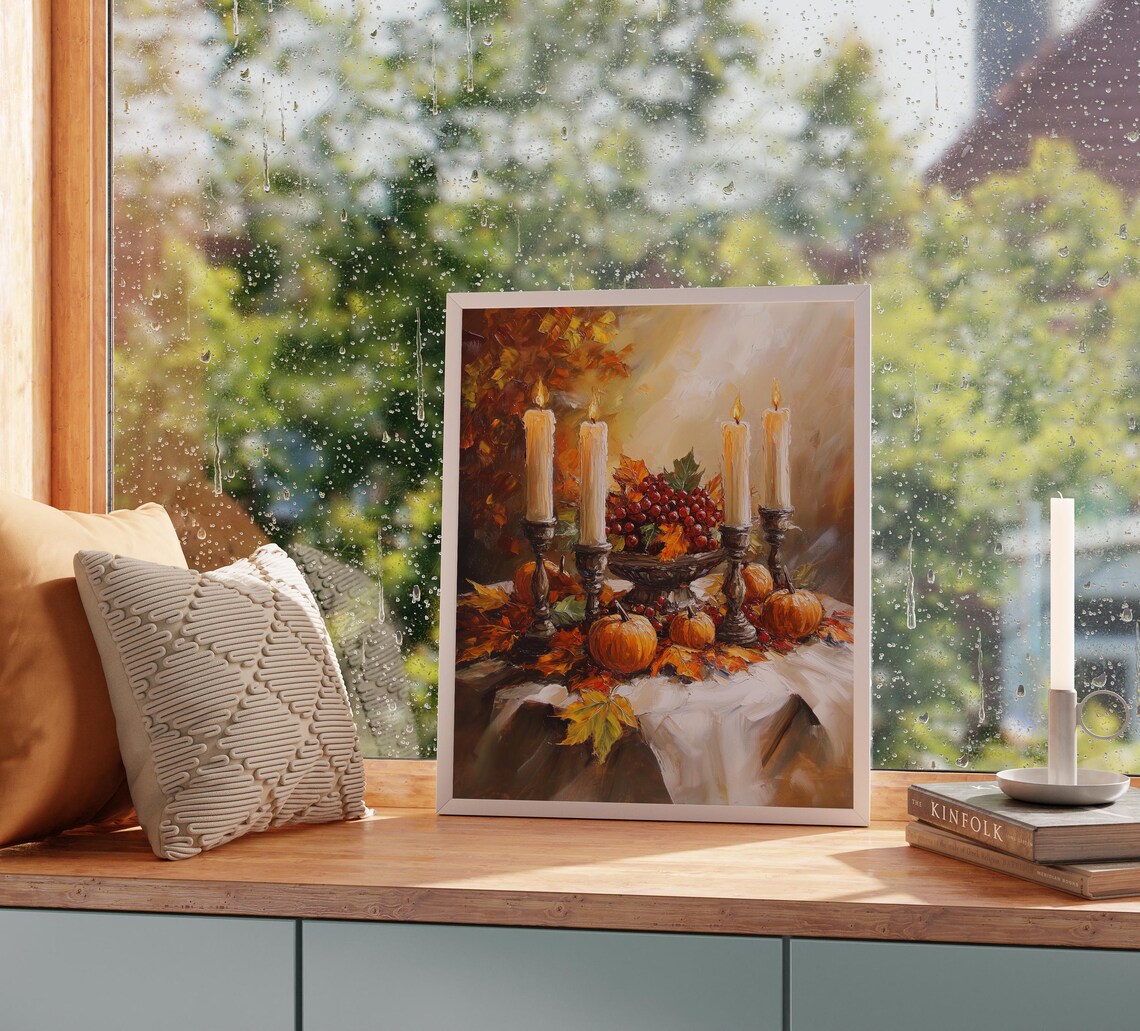Candlelit Pumpkin And Berry Harvest Autumn Still Life Poster - Image 2