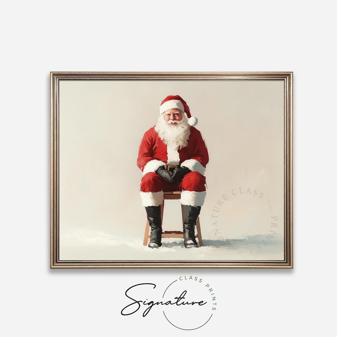 Santa Claus Seated on Stool Cream Background Vintage Style Poster - Image 4