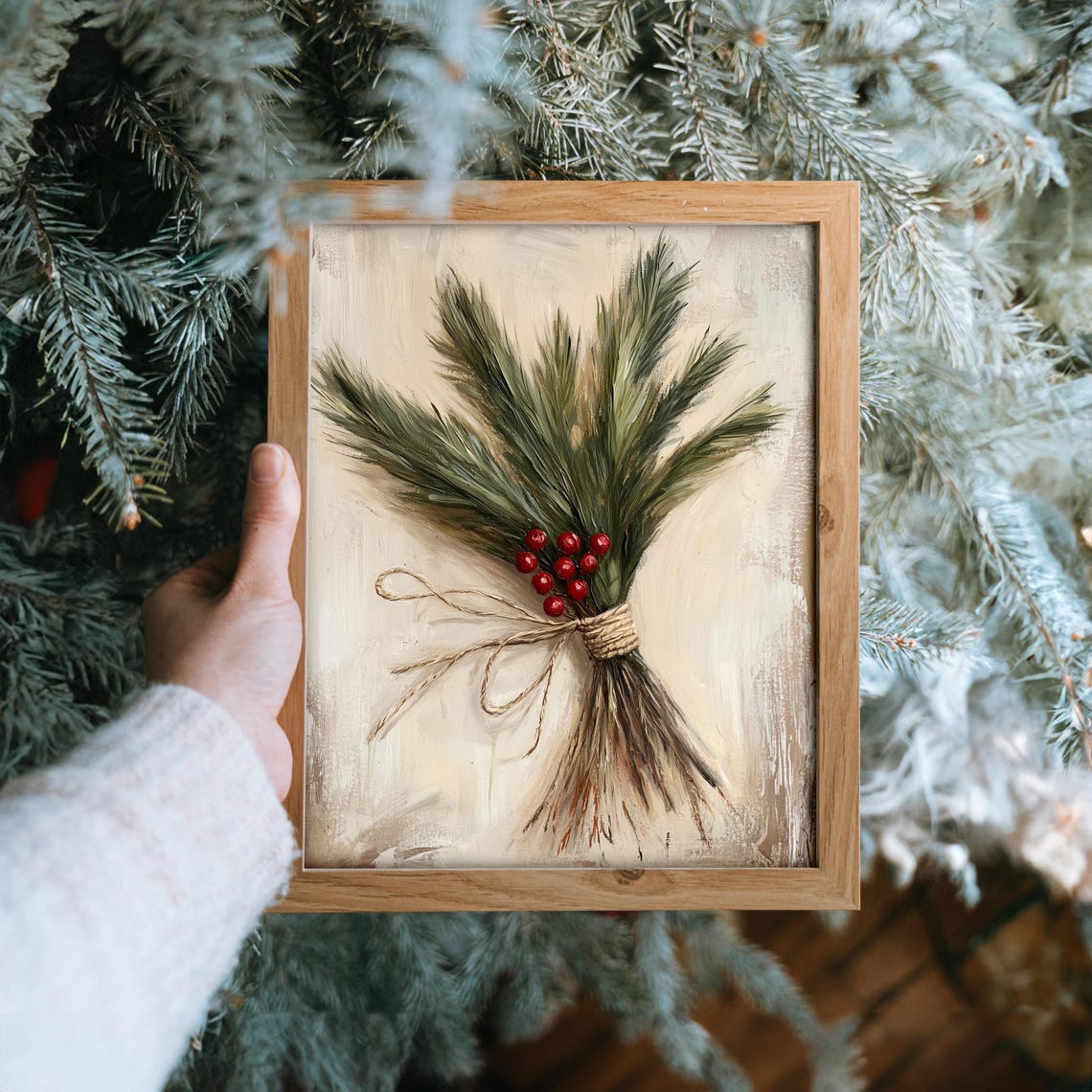 Rustic Pine Branch Bouquet with Red Berries Tied with Twine Poster - Image 6