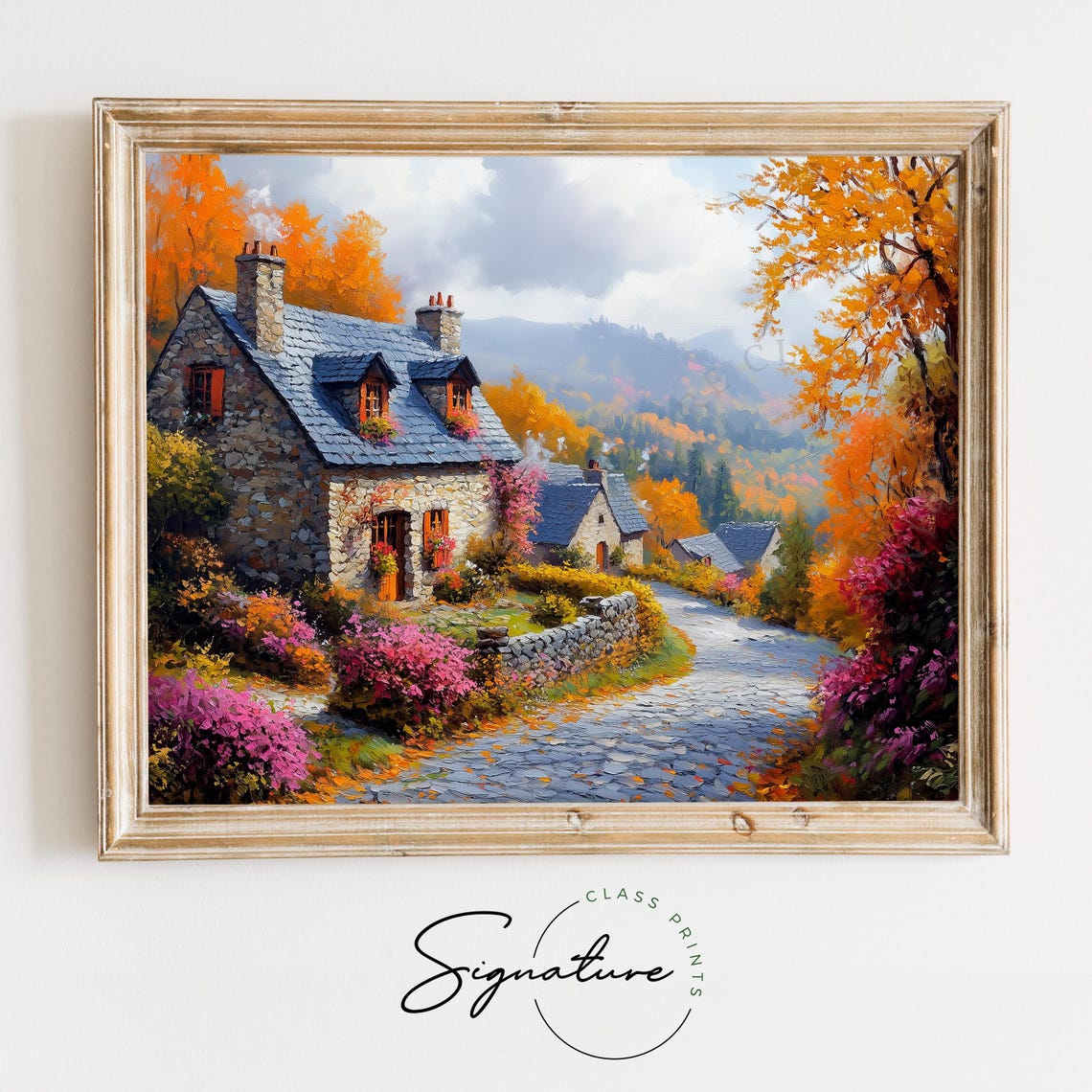 Ivy Covered Stone Cottage Autumn Village Lane Rustic Fall Wall Art