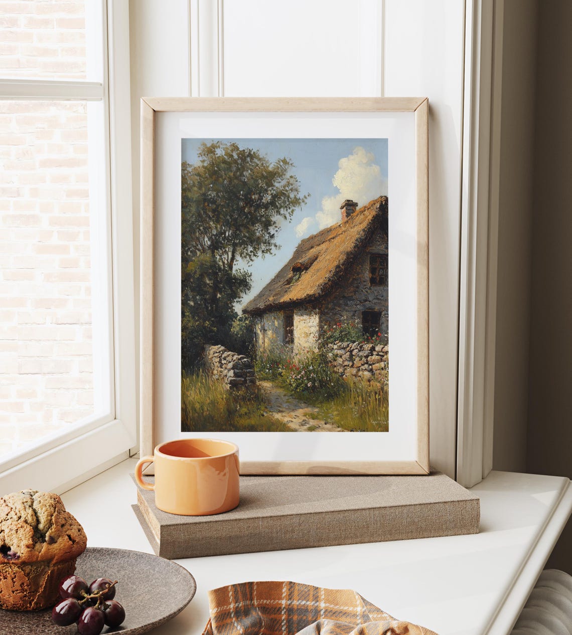 Old Stone Thatched Cottage Wildflowers Rustic Countryside Print - Image 4