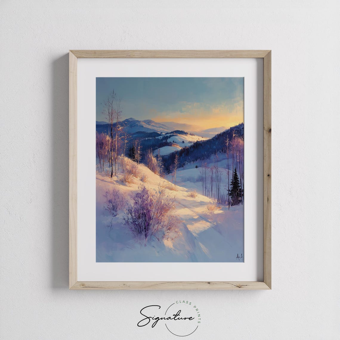 Winter Sunrise Over Snowy Mountain Hillside With Bare Trees Poster - Image 2
