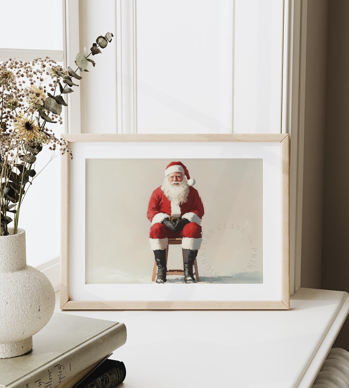 Vintage Christmas Portrait Santa Claus Seated On Chair Festive Holiday Wall Art Cozy Winter Decor Charming Christmas Painting 2246 - Image 6