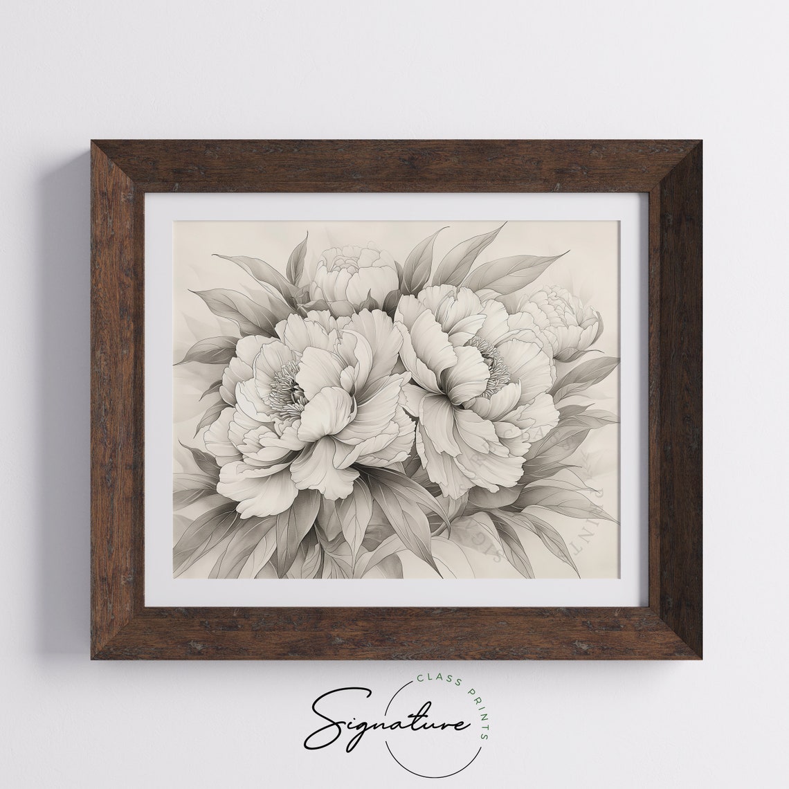 Peony Bouquet Soft Grayscale Elegant Botanical Floral Sketch Poster - Image 5