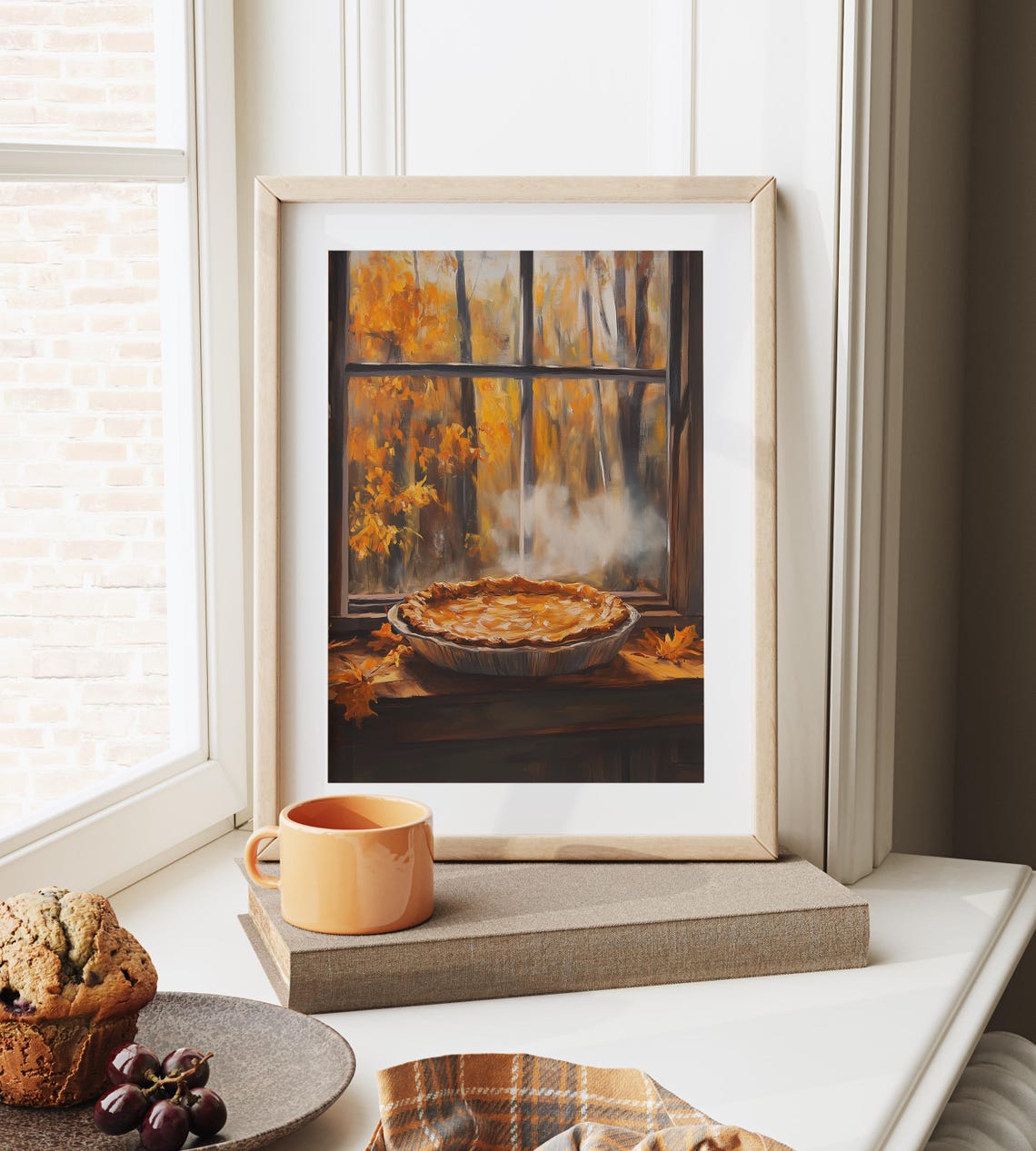 Fresh Baked Pie Cooling On Windowsill Autumn Window View Poster - Image 6
