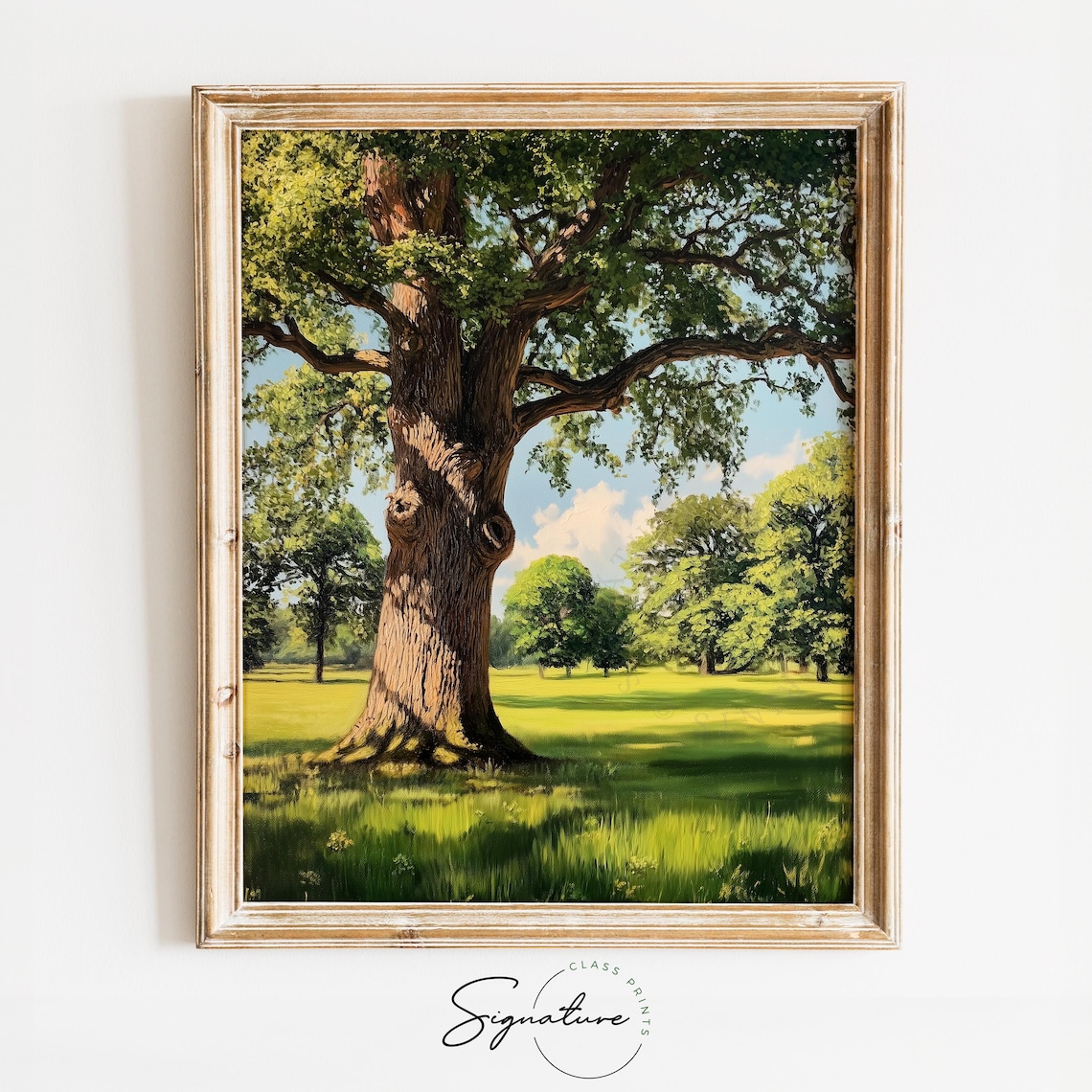 Tranquil Oak Tree Green Meadow Summer Landscape Rustic Countryside Poster
