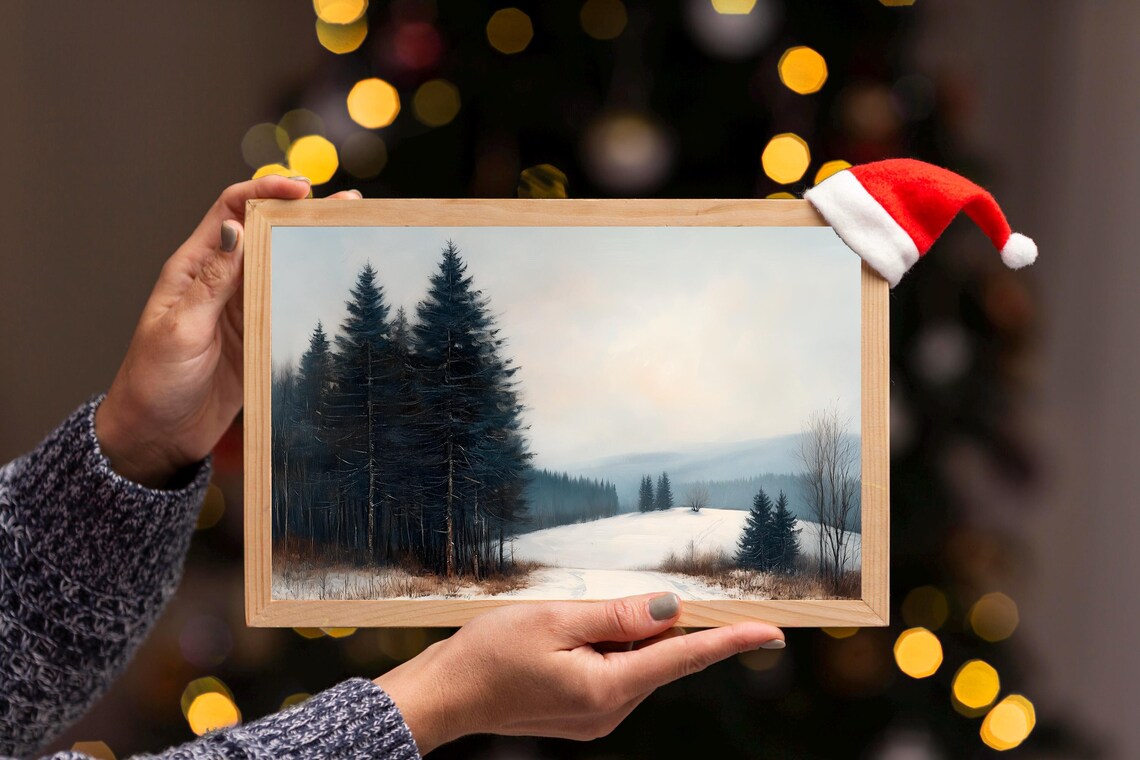 Winter Forest Path Snowy Pines Oil Painting Quiet Landscape Poster - Image 3