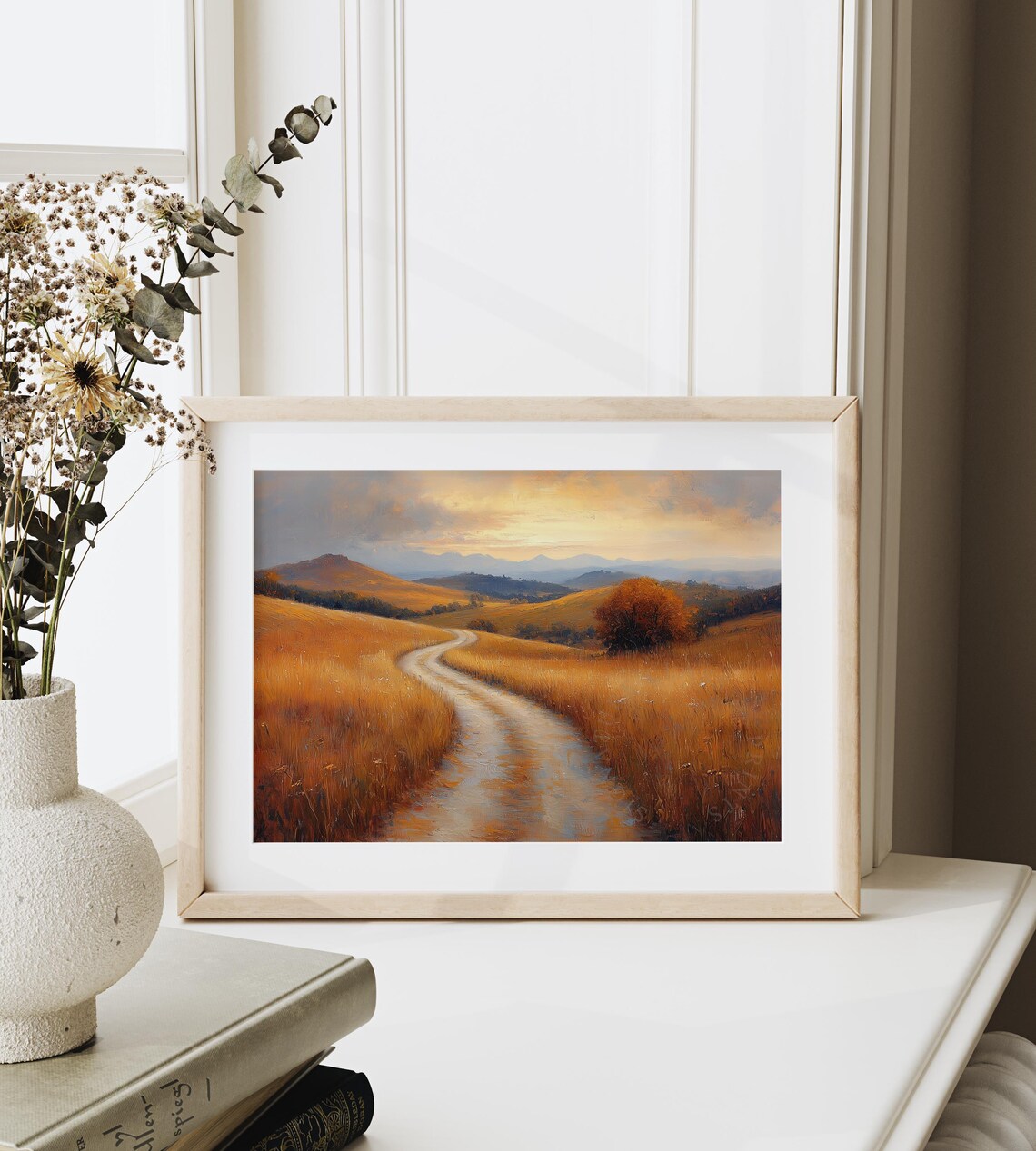 Lonely Autumn Tree On Golden Hills Road Winding To Far Mountains Poster - Image 6
