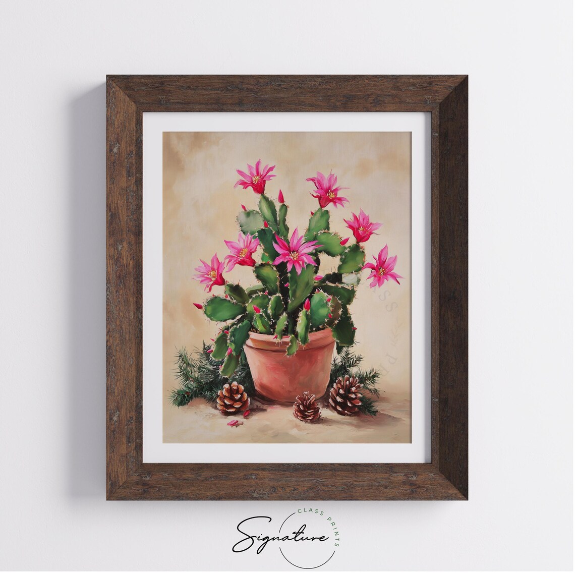 Blooming Christmas Cactus with Pink Flowers Terracotta Poster - Image 3