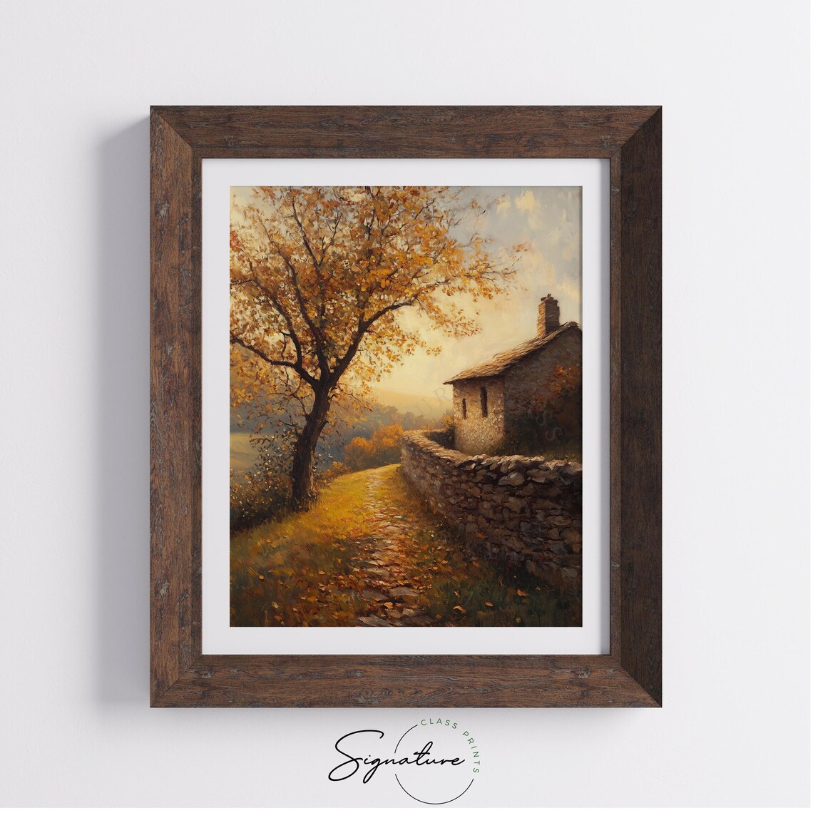 Stone Cottage Stone Wall Golden Autumn Tree Rustic Fall Landscape Poster - Image 3