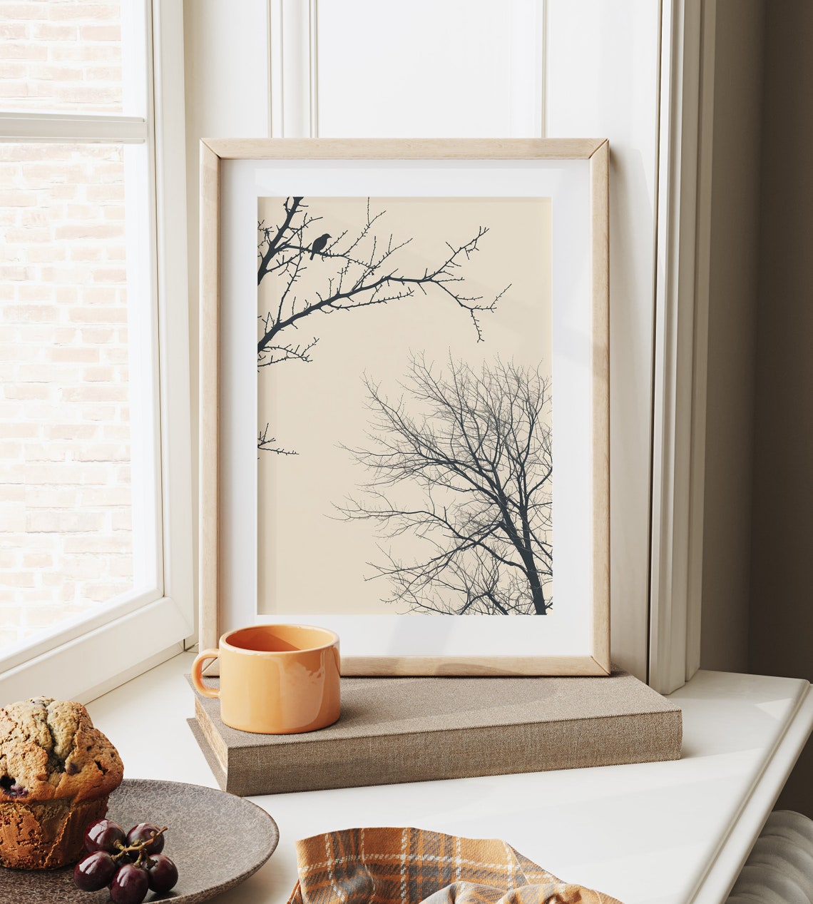 Quiet Winter Bird On Bare Branches Cream Sky Sketch Nature Poster - Image 6