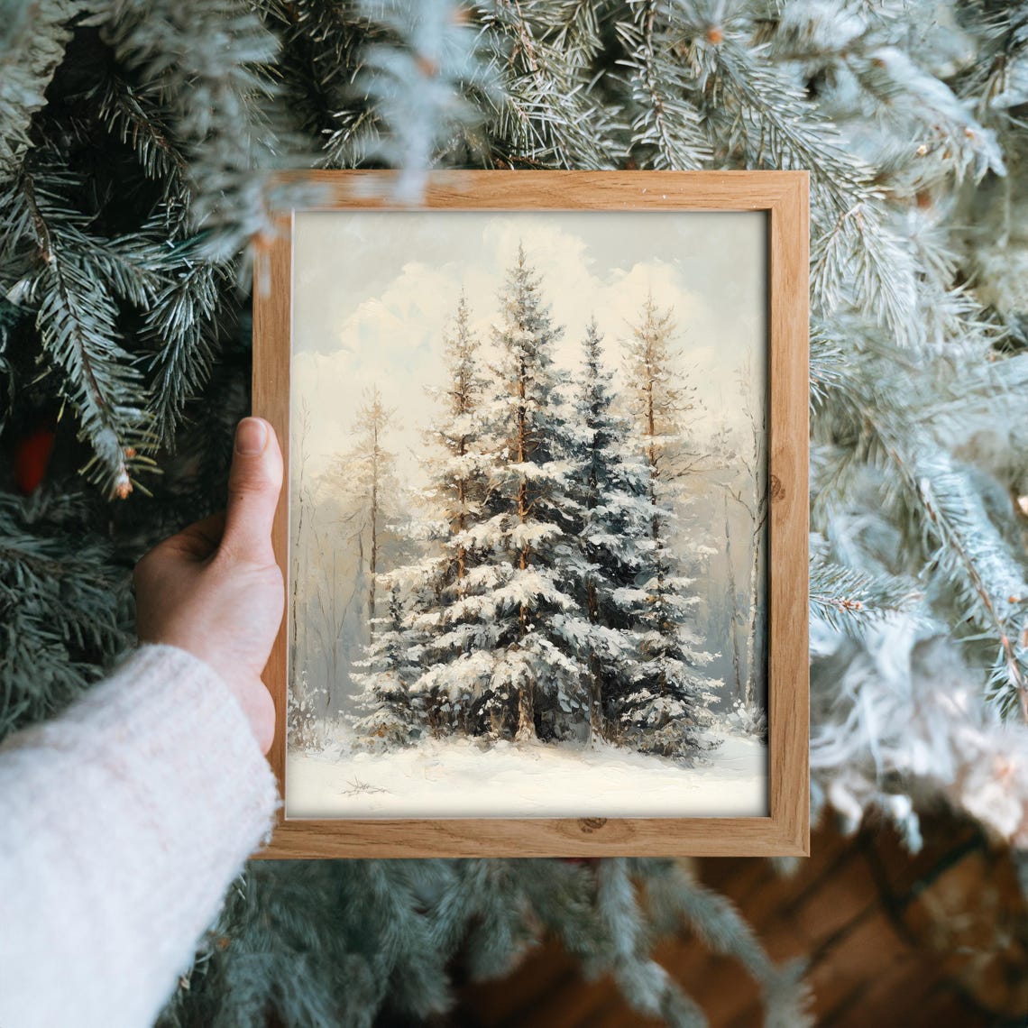 Tranquil Frosty Pine Trees In Overlapping Layers Winter Art Poster - Image 6