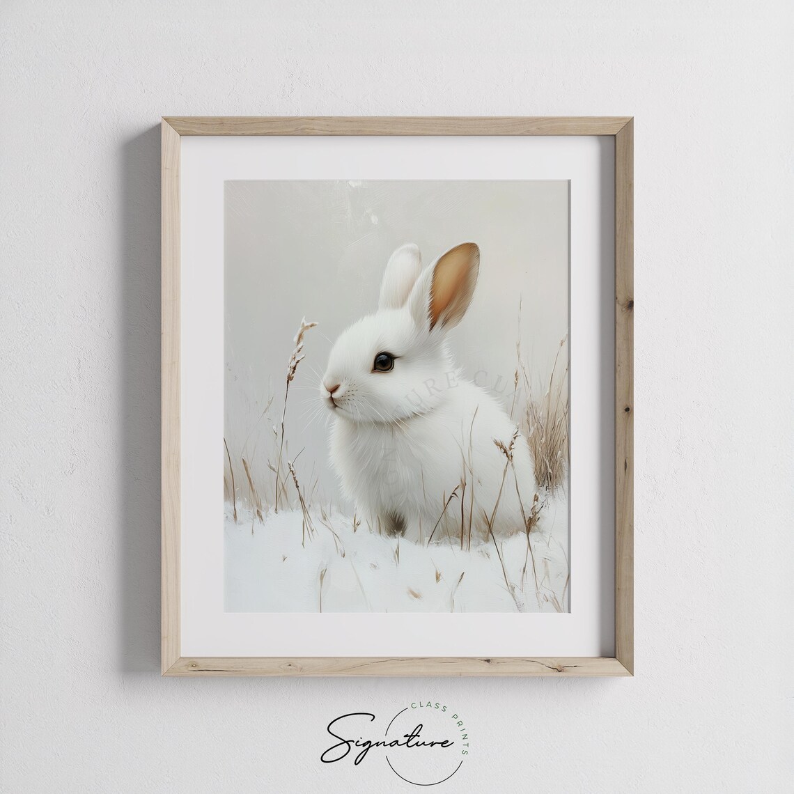 White Rabbit In Snowy Meadow With Winter Grasses Animal Art Poster - Image 3