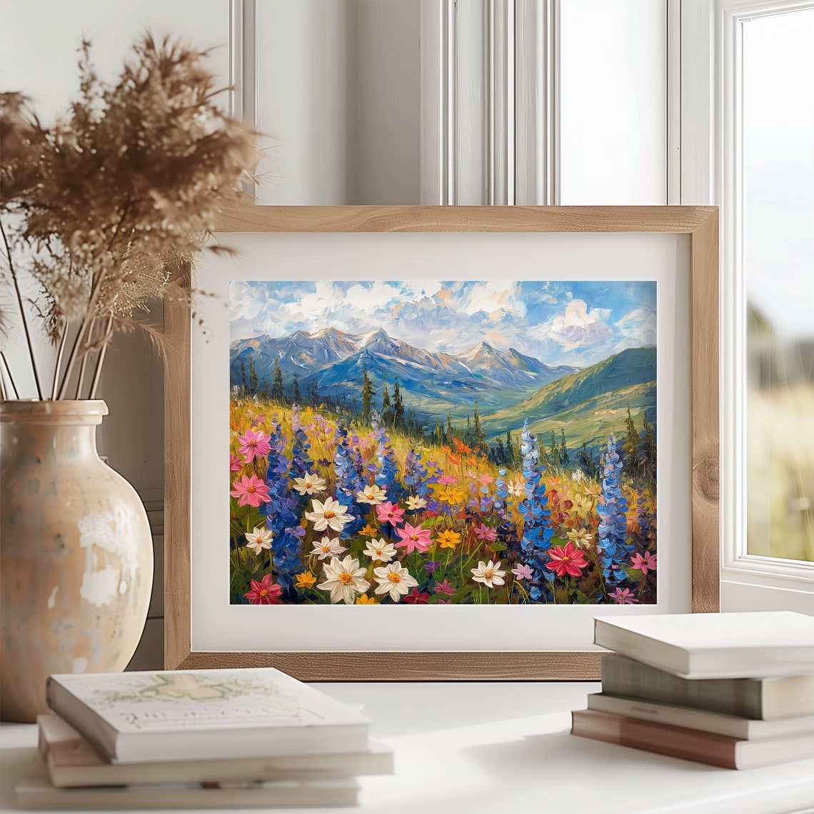 Mountain Meadow In Full Bloom Colorful Wildflower Oil Poster - Image 2
